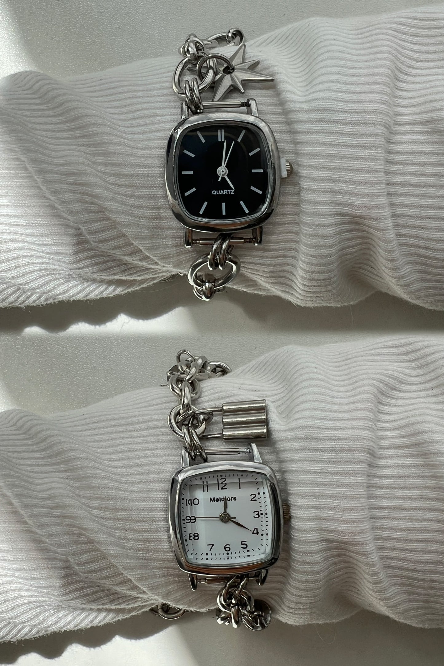 Minimalist black&white dial silver wrist watch