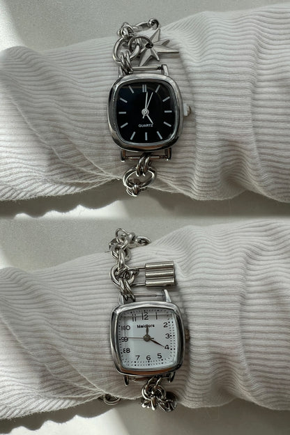 Minimalist black&white dial silver wrist watch