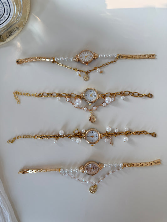 Handmade elegant pearl watch bracelet