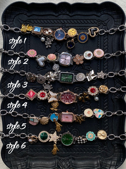 Vintage button watch choker necklace