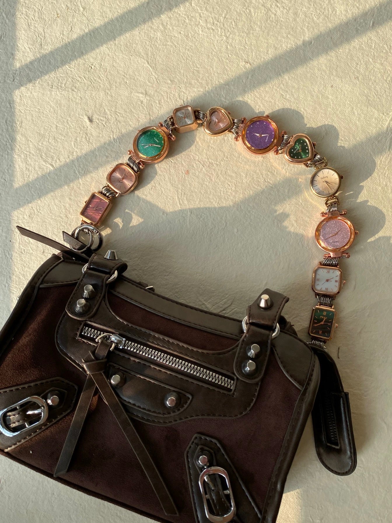 Retro Punk Watch Bag Chain & Watch Belt , Pink Clock Bag Strap