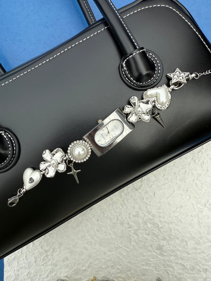 Punk silver woman wrist watch