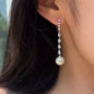 Pearl Dangle Earrings with Zirconia Crystals, Retro S925 Sterling Silver Earrings