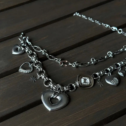 Y2K Heart Shape Punk Necklace Choker Titanium Steel Liquid Metal Handmade Necklace Collarbone Chain for Women