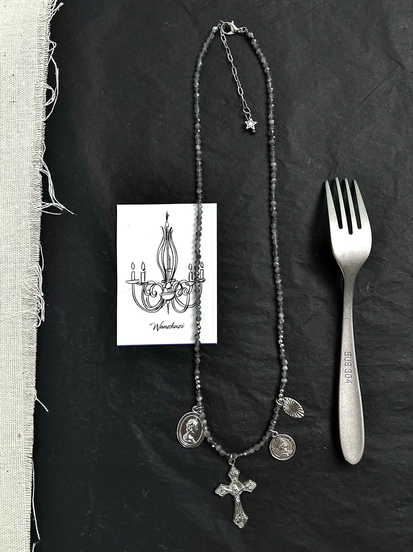 Bead Cross Punk Pearl Layered Choker, Cat Eye Cross Necklace, Metallic Simple Unique Necklace