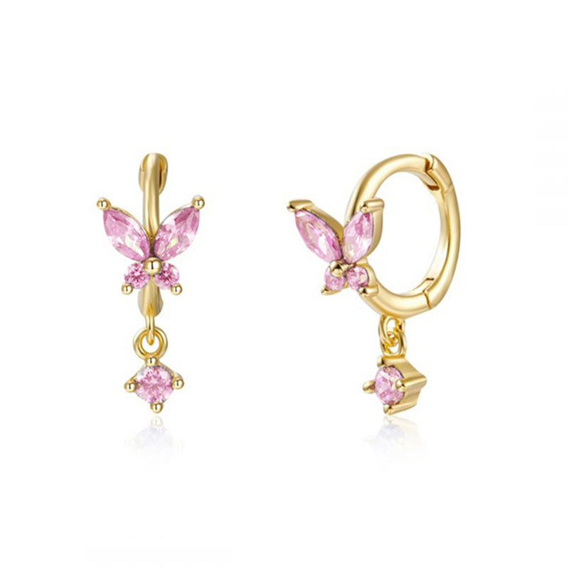 Vibrant Multicolored Zirconia Butterfly Hoop Earrings