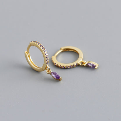 Elegant Multicolor Marquise Gemstone S925 Sterling Silver Hoop Earrings