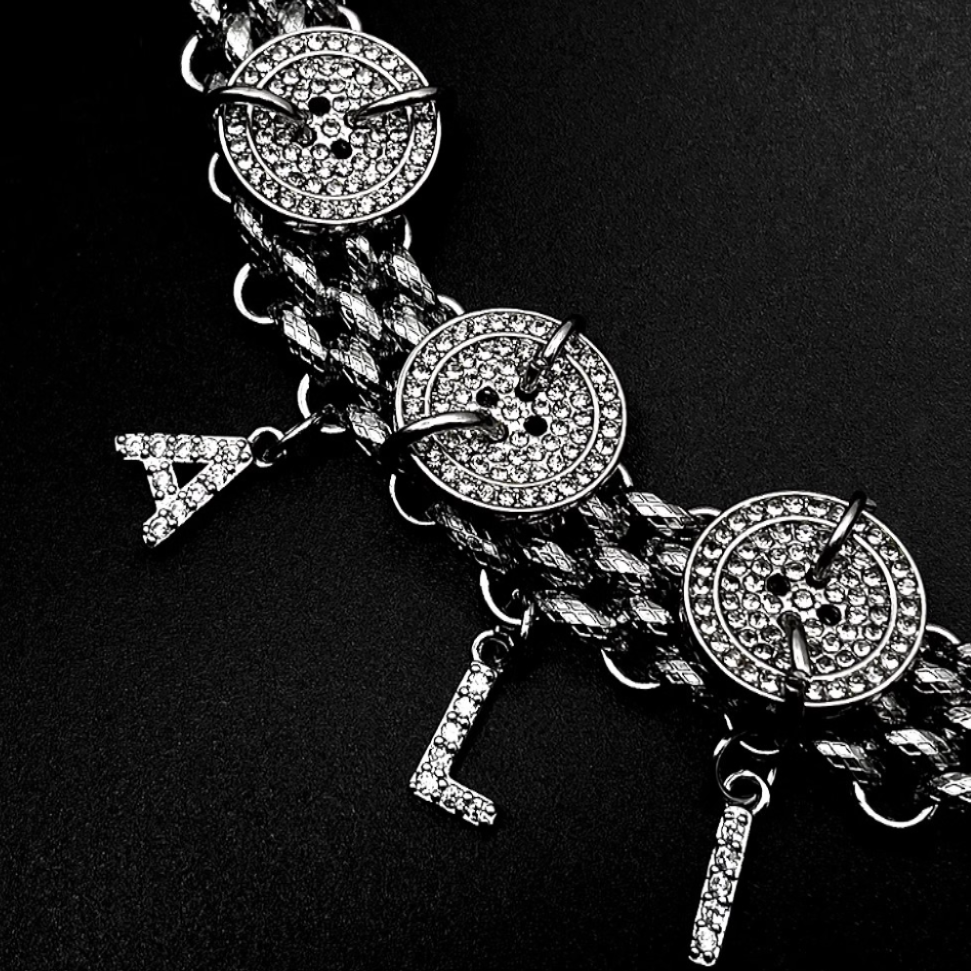 Personalized Letter Diamond Button Choker Titanium Steel Neck Chain Necklace