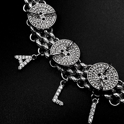 Personalized Letter Diamond Button Choker Titanium Steel Neck Chain Necklace