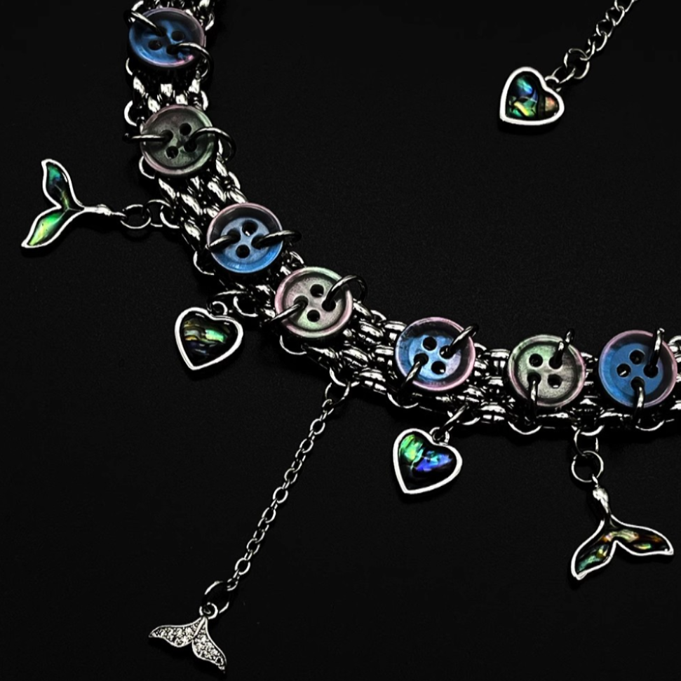 "Mermaid Tail" Button Choker Titanium Steel  Necklace, Dream Punk Neck Chain