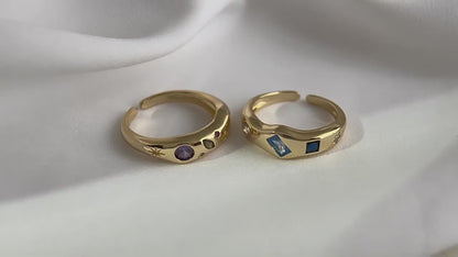 Pave Zircon Ring in 18K Gold Plating, Colorful Edition, Adjustable Open Design