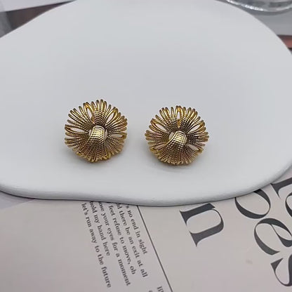 Regal Courtly Style Earrings, Timeless Firework Design, Elegant Gold Tone