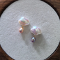 Handmade Freshwater Baroque Cloud Raindrops Irregular Stud Earrings，White Cloud Baroque with Purple Raindrop Pearl，Cute Creative Design, Perfect Unique Handmade Gift for Her