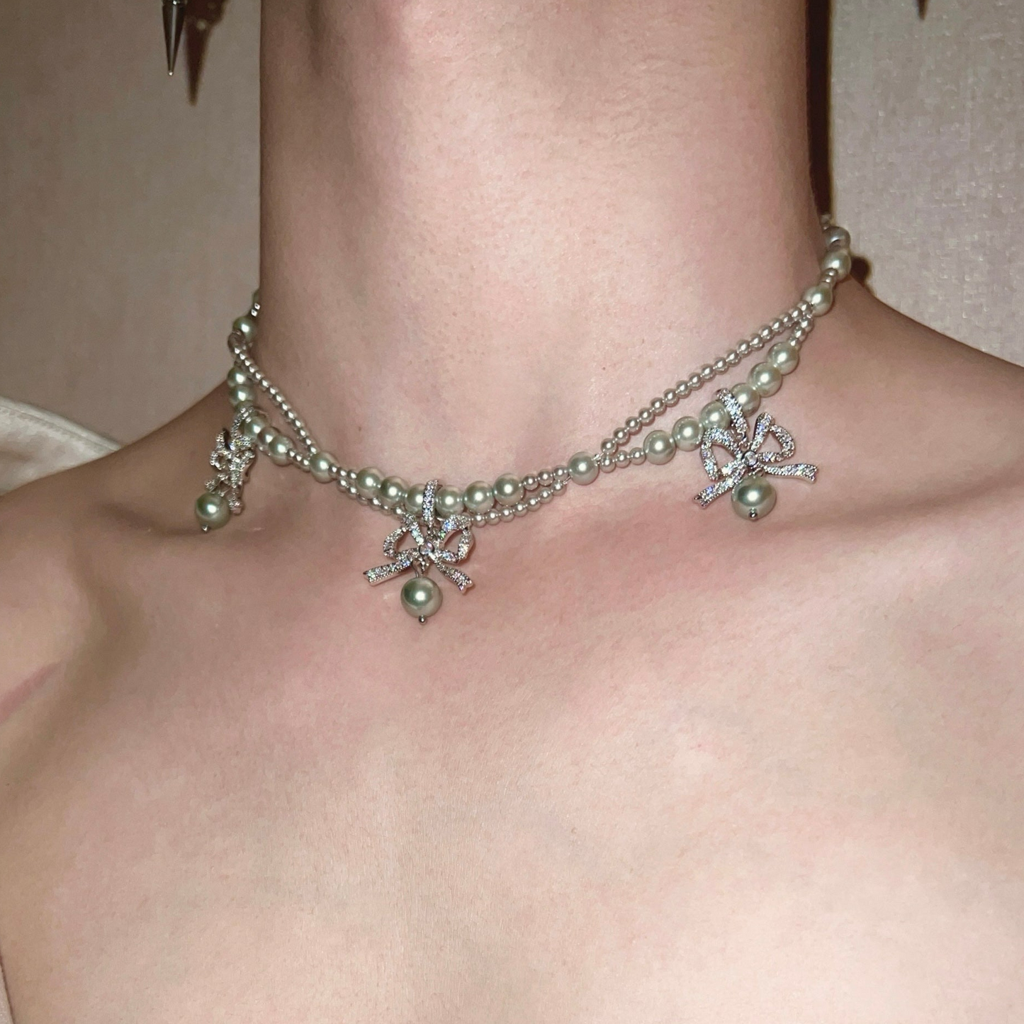 Shell Pearl Choker Necklace Bow Necklace Pearl Pendant Necklaces Vintage Pearl Bow Necklace