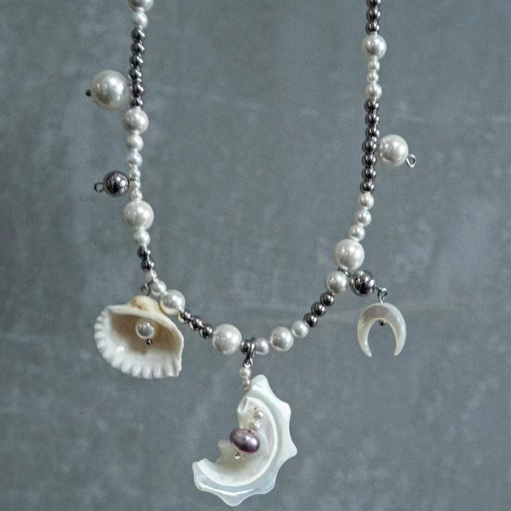 Handmade Pearl Shell Necklace Sea Shell Pearl Chain Necklace Summer Beach Jewelry for Women Wedding Party
