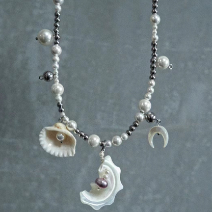 Handmade Pearl Shell Necklace Sea Shell Pearl Chain Necklace Summer Beach Jewelry for Women Wedding Party