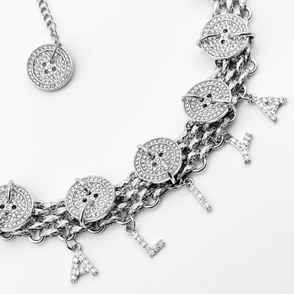 Personalized Letter Diamond Button Choker Titanium Steel Neck Chain Necklace
