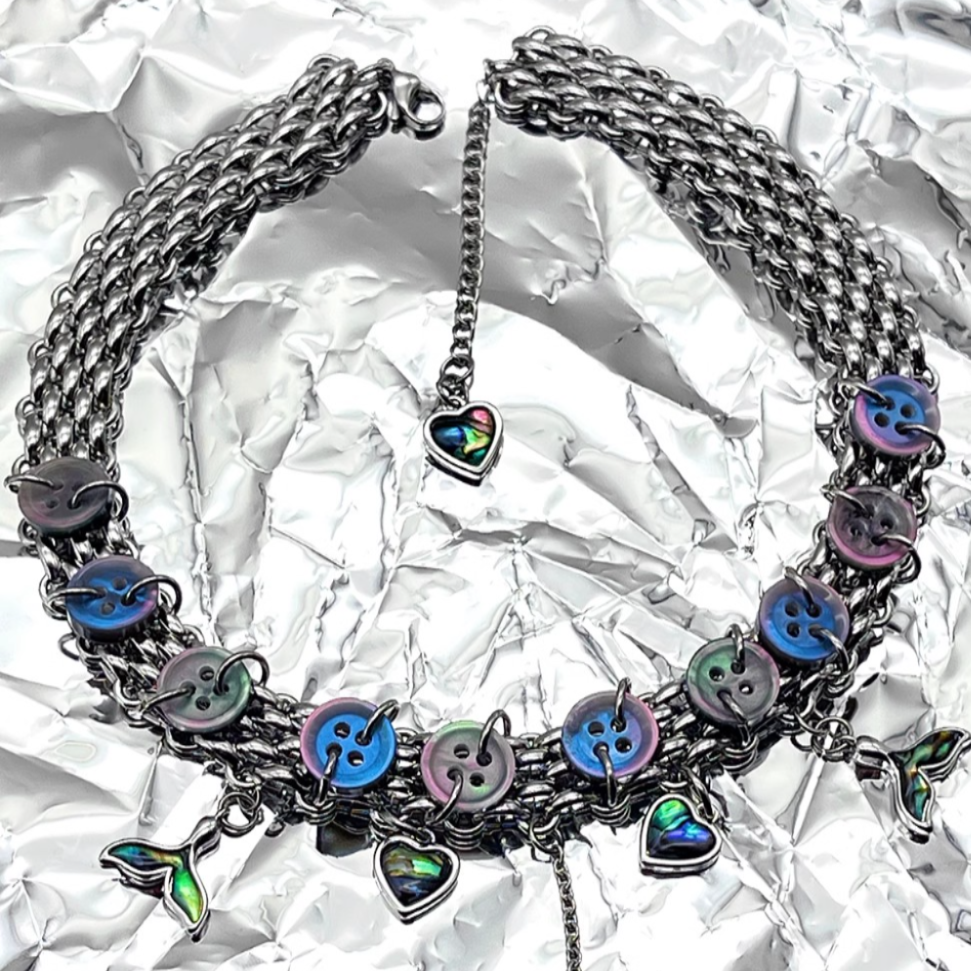"Mermaid Tail" Button Choker Titanium Steel  Necklace, Dream Punk Neck Chain