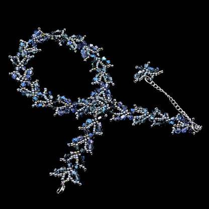 Original Handmade Blue Butterfly Crystal Choker Bead Necklace