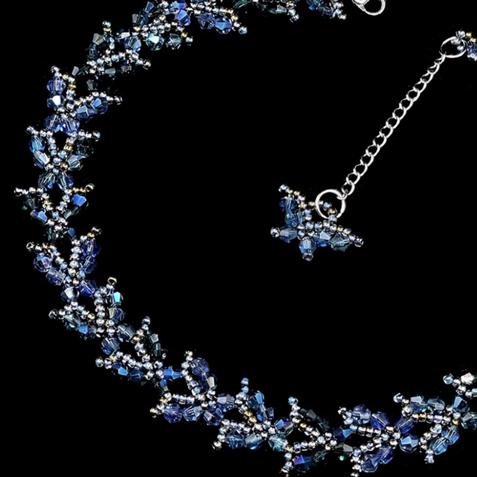 Original Handmade Blue Butterfly Crystal Choker Bead Necklace