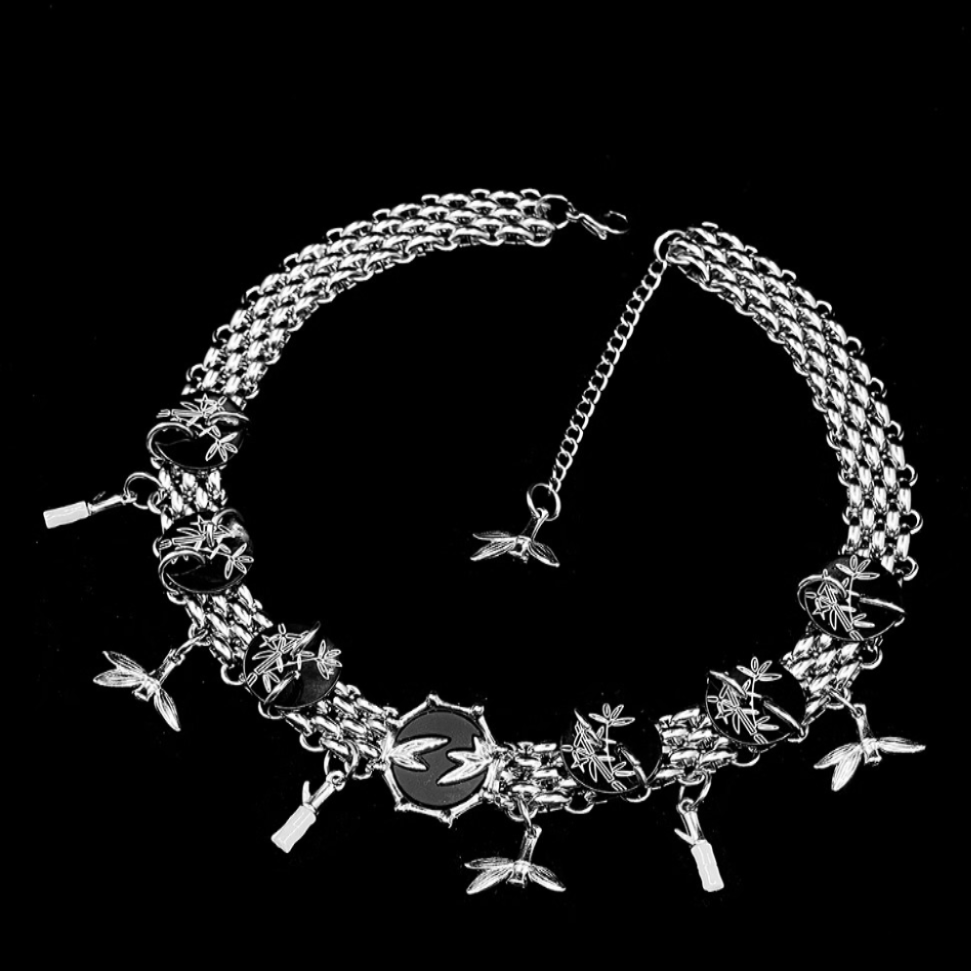 Original Handmade Niche Black Bamboo Choker, Chinese Punk Titanium Steel Necklace, Clavicle Chain