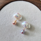 Handmade Freshwater Baroque Cloud Raindrops Irregular Stud Earrings，White Cloud Baroque with Purple Raindrop Pearl，Cute Creative Design, Perfect Unique Handmade Gift for Her